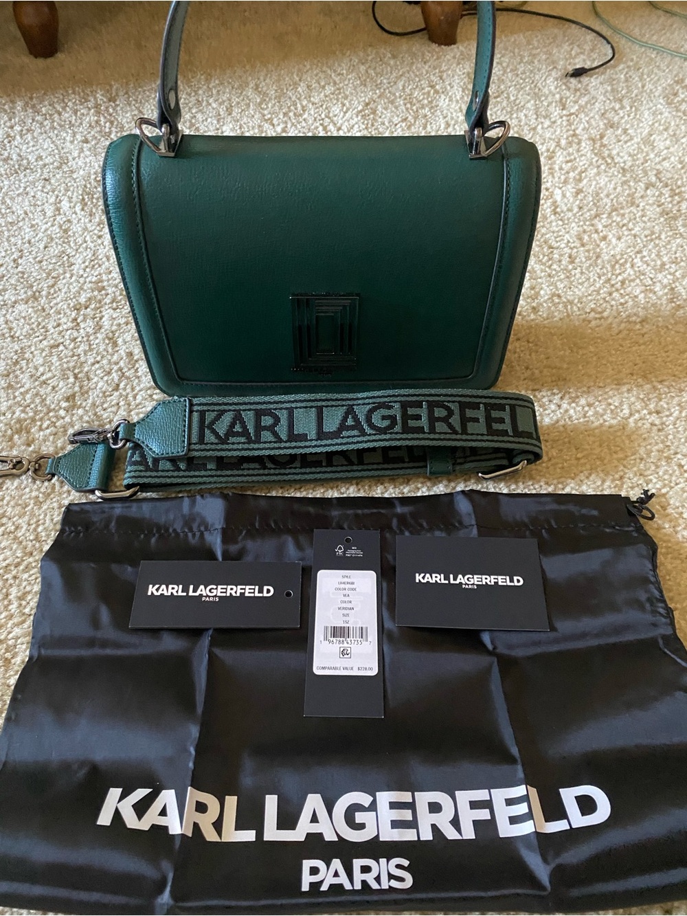 Karl Lagerfeld Emerald Green Structured Top-Handle Satchel